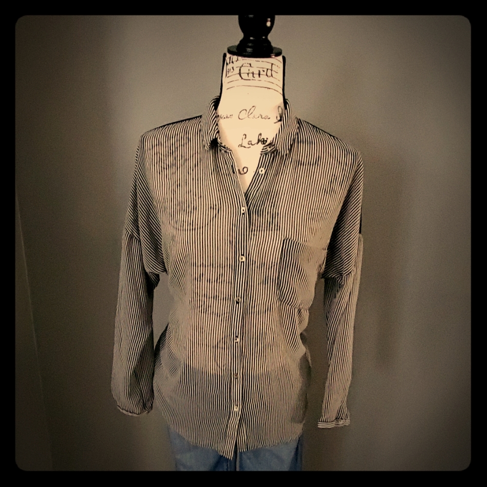 Zara- Sheer Striped Button Down